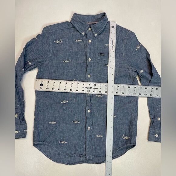 Polo Ralph Lauren Embroidered Fish Chambray Linen Blend Shirt Boys 10-12 Medium - Picture 5 of 5